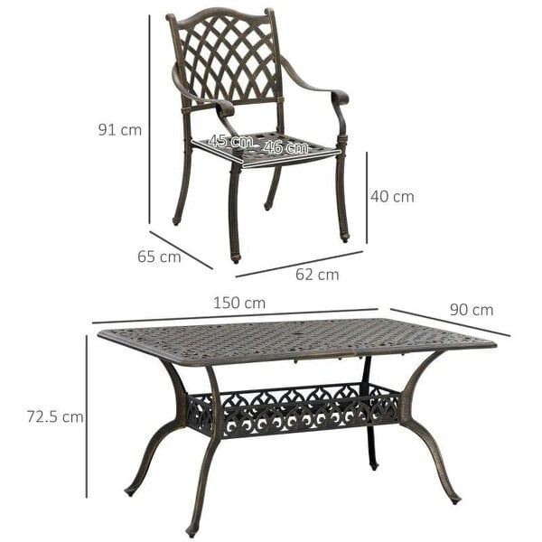 Bobobiy 7 Pieces Garden Dining Set with Parasol Hole, Bronze Tone, 7 PCs