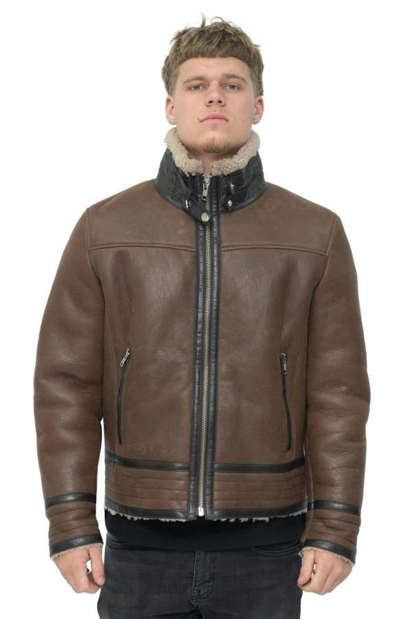 Infinity Leather Mens Retro Pilot Sheepskin Leather Biker Jacket-Bogota