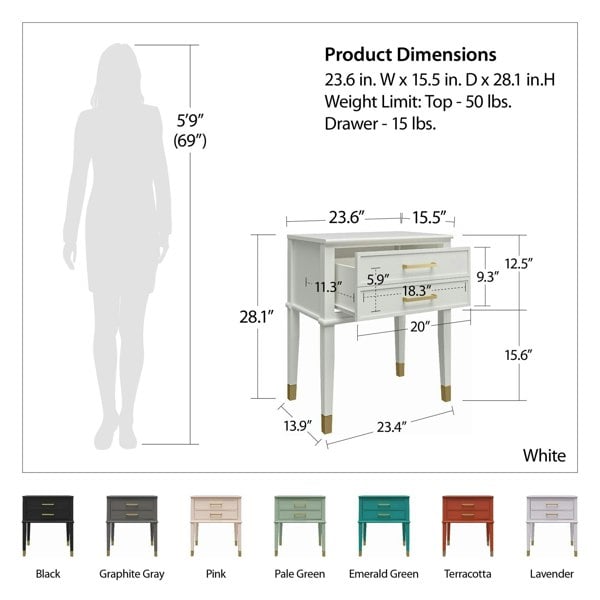Dorel Home Westerleigh End Table with Drawer in White
