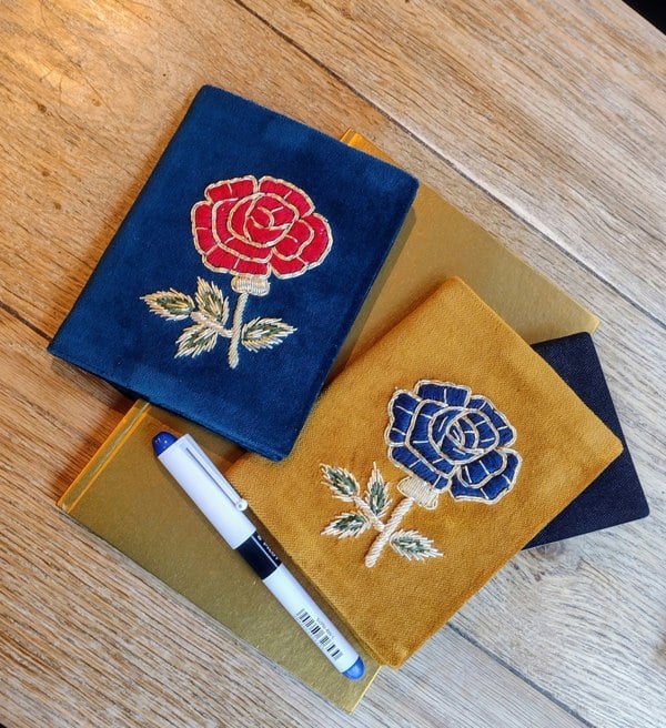 Ty Hedge Hand-Embroidered Ty Hedge Velvet Passport Holder - Blue