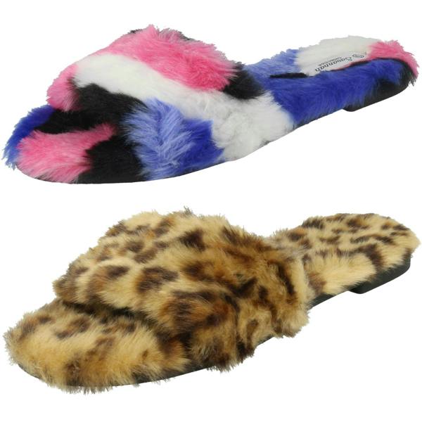 Savannah Ladies Savannah Flat Fur Mules F00091