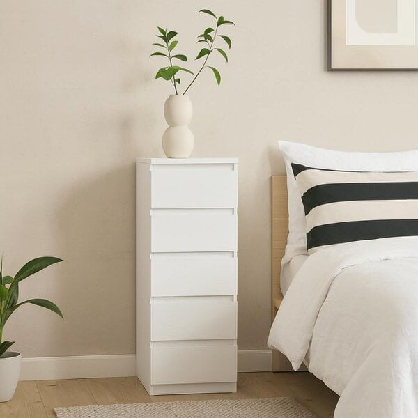 Wyld Haus Budapest White Wooden Narrow Chest 5 Drawers