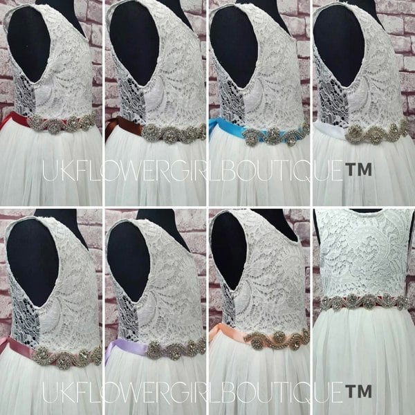 Diamante detailing of UK Flower Girls sashes