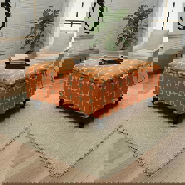 Luxury square pouffe coffee table with wooden legs for UK living rooms