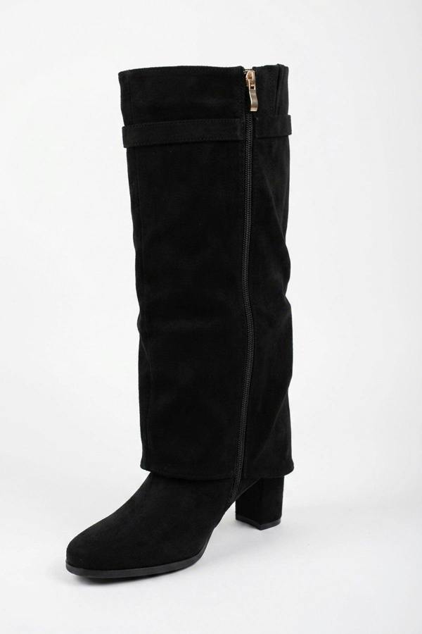 Cordelia Slouchy Wedge Knee High Boots - Black Suede
