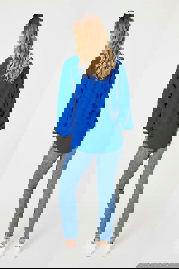 Blue | Knot Front Relaxed 3/4 Sleeve Blouse