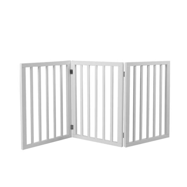 Pawz Wooden Pet Gate Dog Fence Retractable Barrier Portable Door 3 Panel White