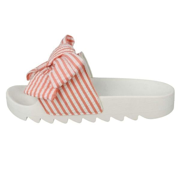 Spot On Ladies Spot On Striped Bow Vamp Sliders