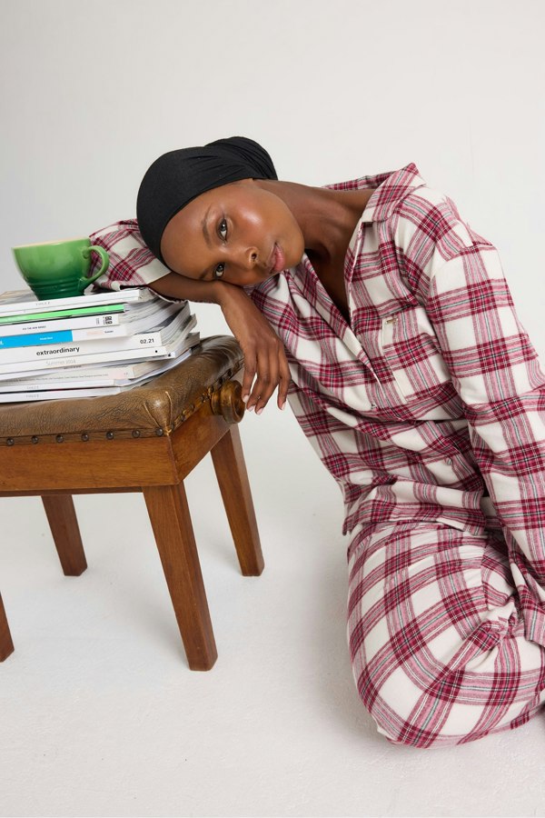 Plaid Long Pyjama Set in Stone - Pajamas