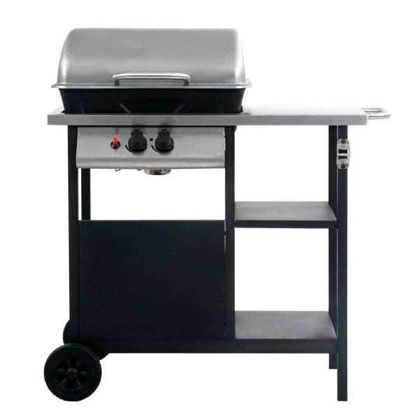 Berkfield Gas BBQ Grill with 3-layer Side Table Black and Silver