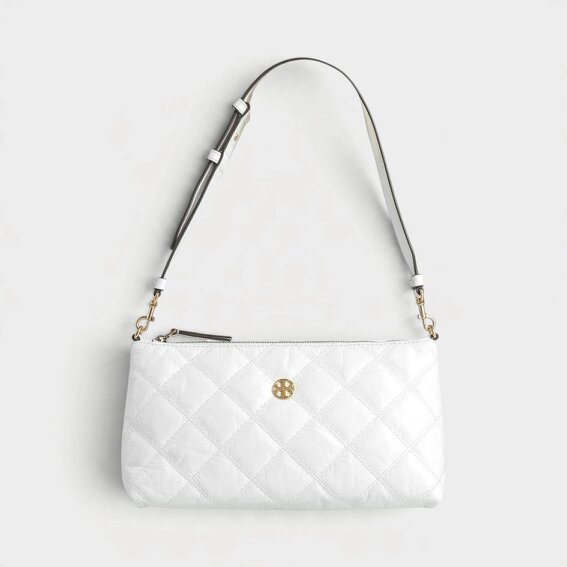Tory Burch Willa Glazed Zip Leather Shoulder Bag White