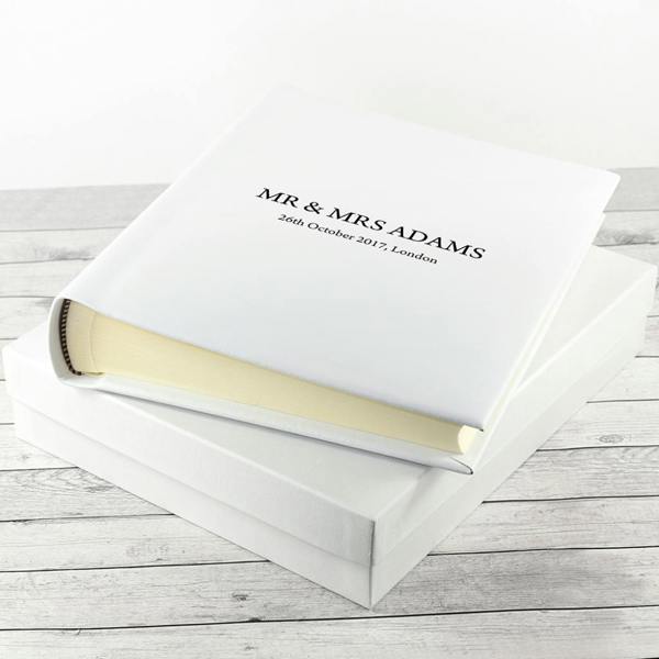 Personalised White Leather Wedding Photo Album - lifestyle shot