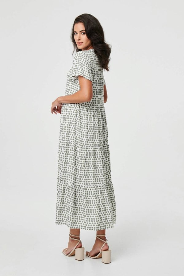 Sage | Printed Short Sleeve Relaxed Midi Dress
