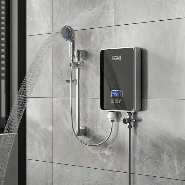 6kW Tankless Electric Water Heater with Shower Head Digital Temperature Display Water Heaters Living and Home
