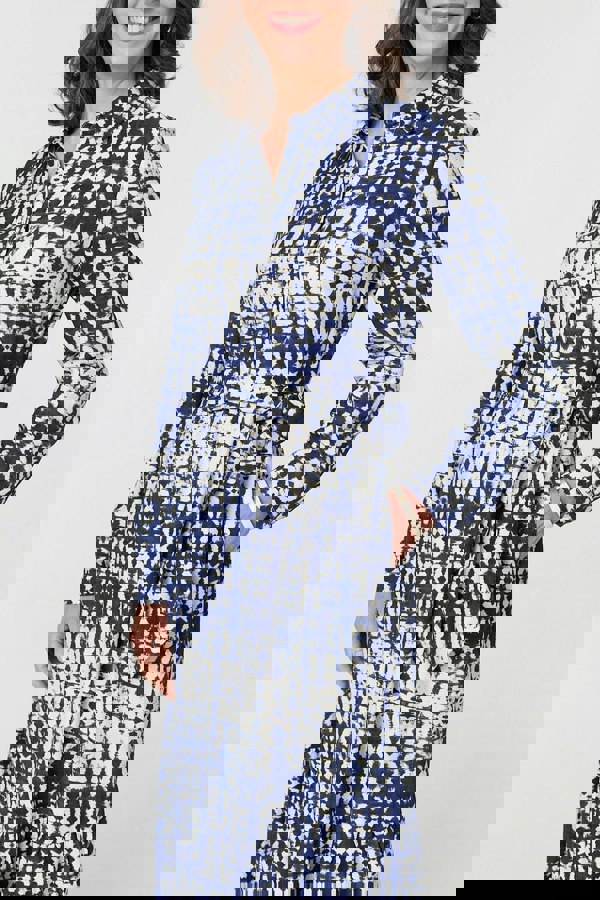 Navy | Printed Tie Front Midi Shirt Dress
