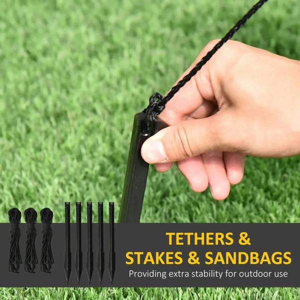 Tethers and stakes set with hand-held cords for securing outdoor inflatable decoration