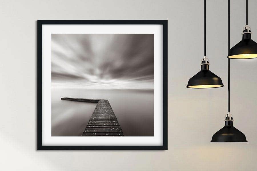 black and white jetty lake art print gift