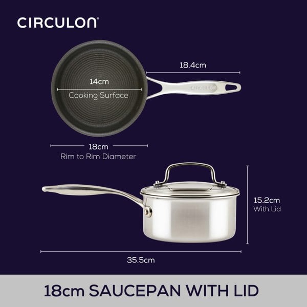 Circulon Stainless Steel Extreme Non-Stick Saucepan, 16cm/1.5L