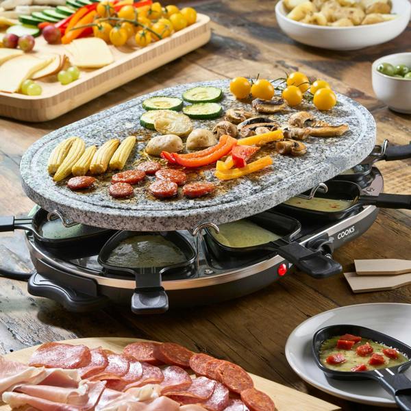 Cooks Professional Electric Raclette Grill with Natural Stone Plate | 8 Person