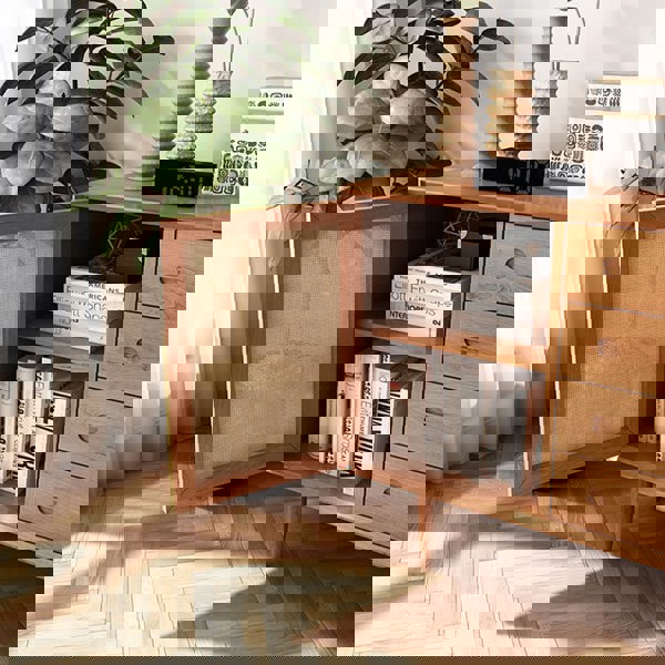 Evadne Rattan Sideboard with 2 Doors and 4 Drawers, Pine Wood-Rit Concept-Rit Concept