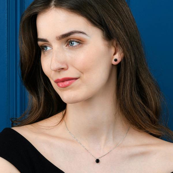 namana Dainty 925 Sterling Silver Black Round Solitaire Pendant Necklace for Women