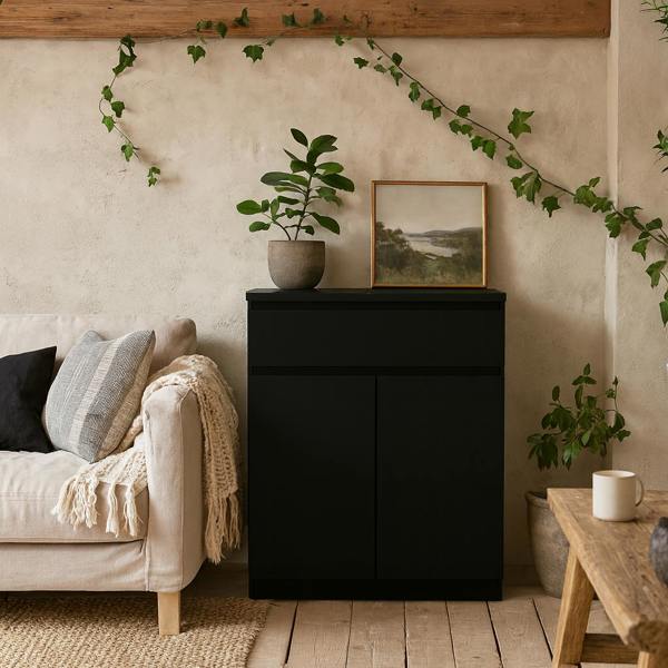 Wyld Haus Budapest Matt Black Wooden Sideboard 1 Drawer 2 Doors