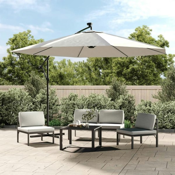 Berkfield Cantilever Umbrella with LED Lights and Metal Pole 350 cm Sand