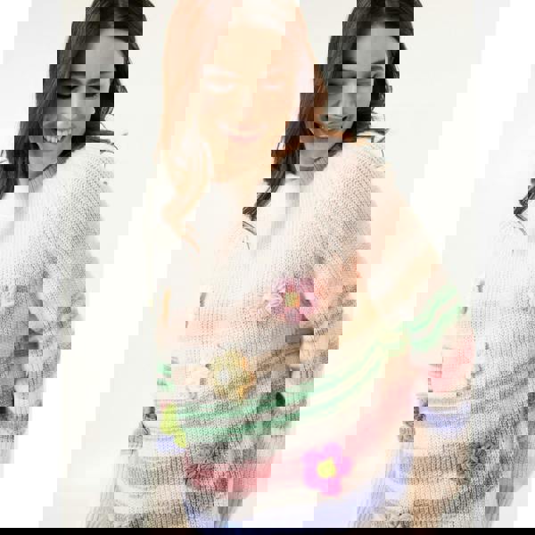 Blue Vanilla Colourful 3D Flower Jumper With Stripes