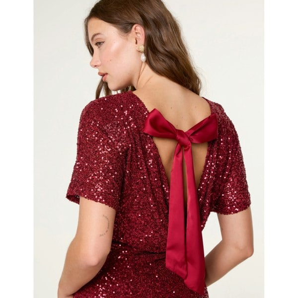 Blue Vanilla Satin Bow Back Sequin Dress