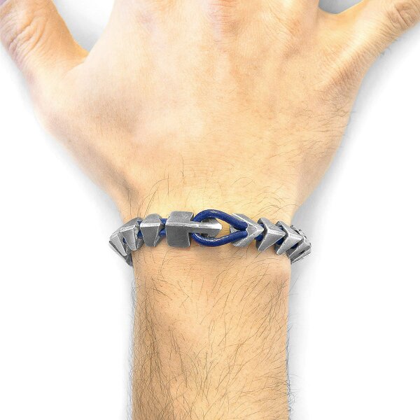 Anchor & Crew Azure Blue Brixham Maxi Silver and Round Leather Bracelet