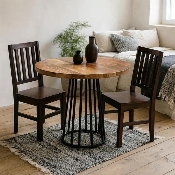 Wyld Haus Seattle Reclaimed Wood and Metal Round Dining Table