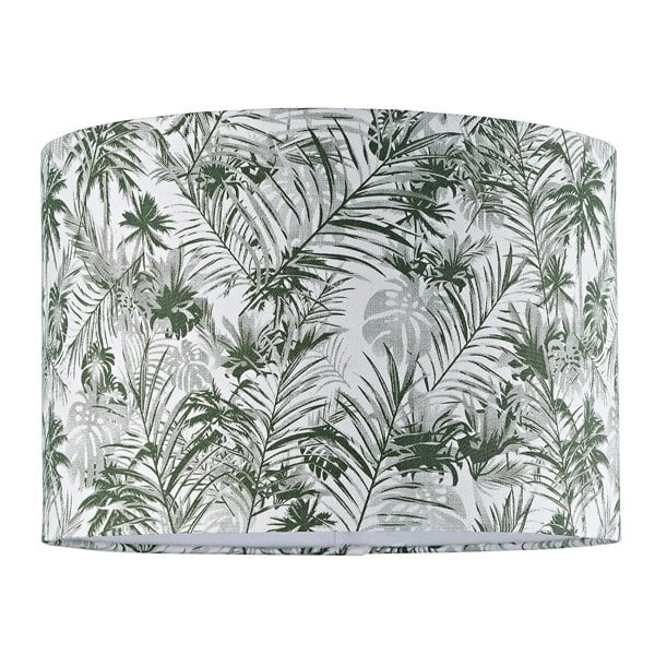 Stylish Forest Green Palm Tree Decorated 12" Linen Fabric Drum Lamp Shade Image 1