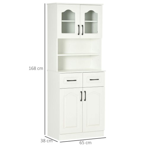 Wyld Haus Reluta Tafa Wooden White Tall Kitchen Cupboard With Adjustable Shelves Drawers And OFauxn Counter 168 cm