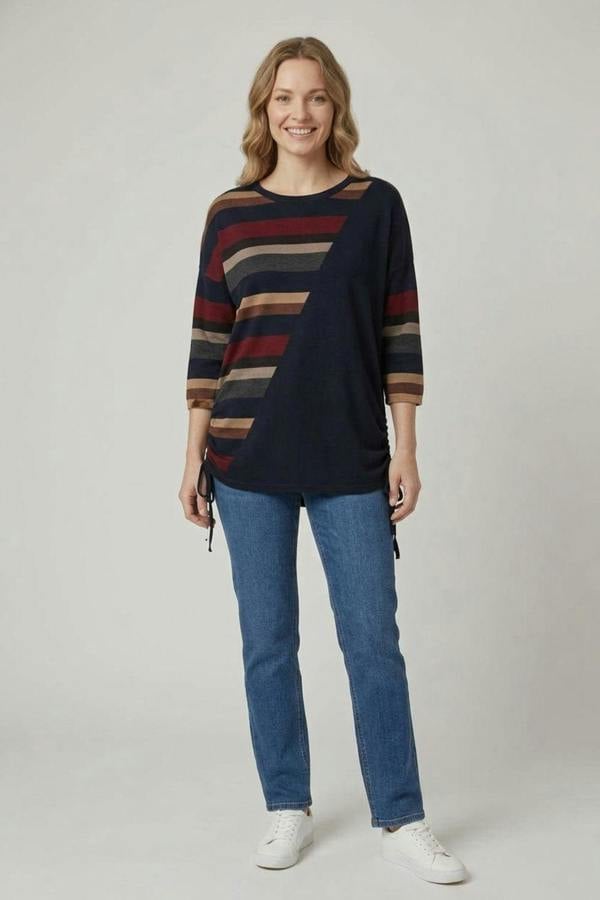 Black | Striped Print 3/4 Sleeve Jumper Top