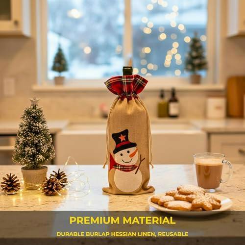 15 x 35 cm Christmas Wine Bottle Cover Bag with Drawstring Santa Design for Festive Table Decoration image 7