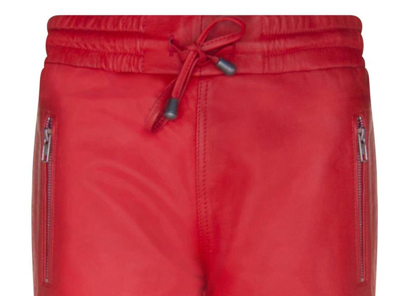 Infinity Leather Women's Red Nappa Leather Trousers Joggers