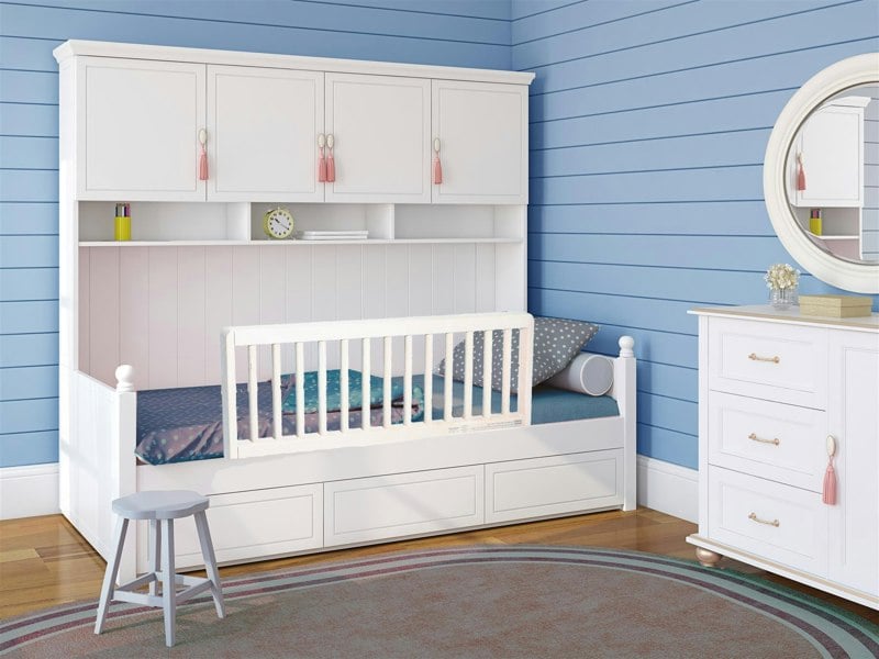Safetots Extra Wide Extra Tall Wooden Bed Guard, White, 60cm High x 140cm Wide, Toddler Bedrail for Safety, Secure Child Bed Rail