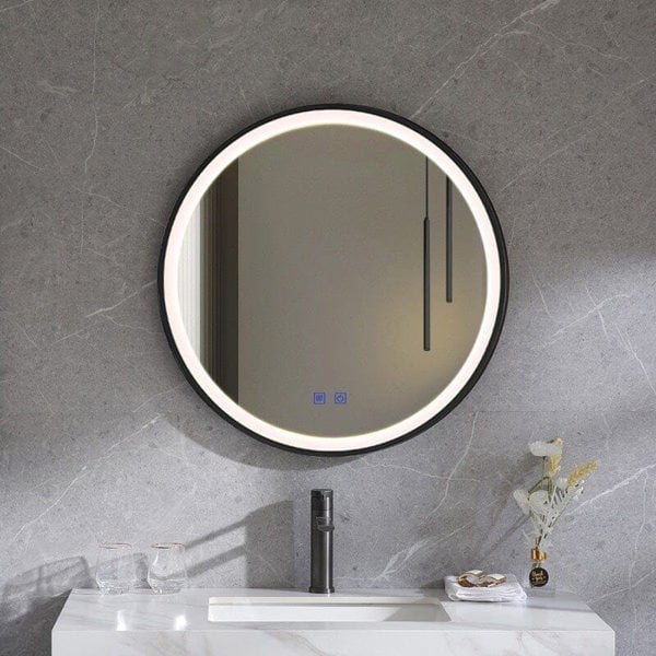 Round Metal Framed LED Wall Mirror Bathroom Mirrors Living and Home 60cm W x 4cm D x 60cm H