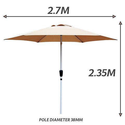 GlamHaus Tilting Garden Parasol Table Umbrella 2.7M with Crank Handle, UV40 Protection, Includes Protection Cover - Sand