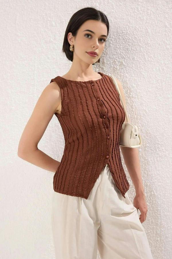 WOVCOR Regular Fit Knitted Blouse with Knitwear Look