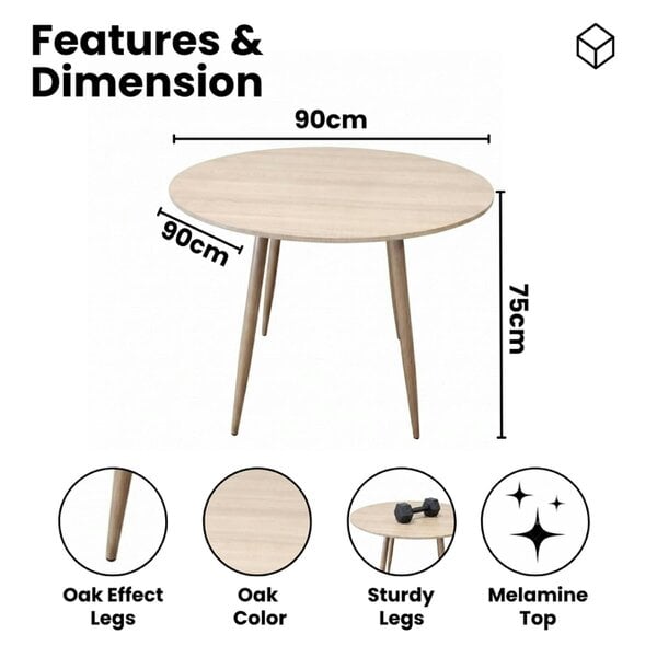 Kosy Koala Dining Table Beige Wood Kitchen Place for 4 Seats, Dining Table Only (Beige H 75 x L 90 x W 90 cm)