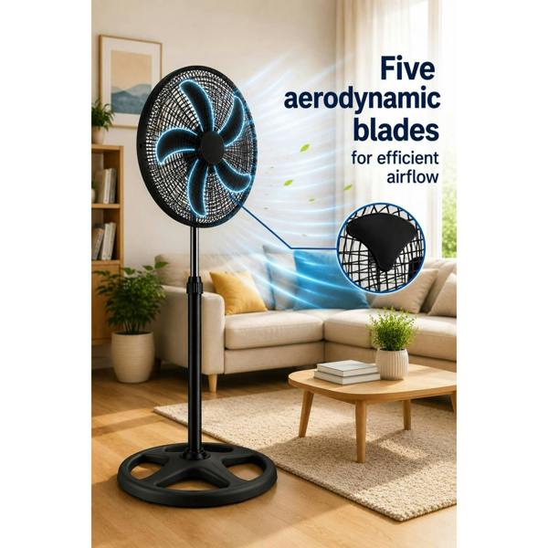 Dyzi 18 Inch 70W Pedestal Fan 3 Speed Oscillating Adjustable Black