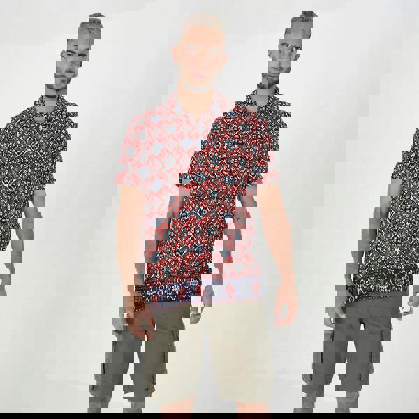 Brave Soul Red Revere Collar Print Shirt - Red Image 1