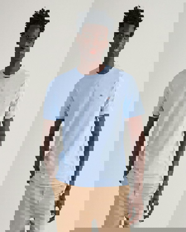 GANT Mens Regular Fit Short Sleeve Shield Logo T-Shirt NOS - 468 Capri Blue