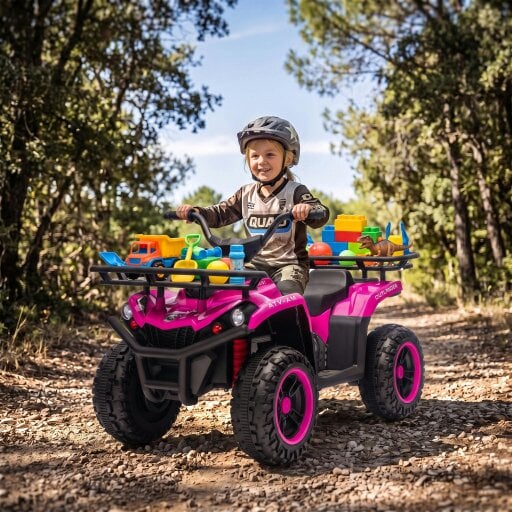 AIYAPLAY 12V Ride on ATV with Dual Motors Soft Start Battery Display, Pink