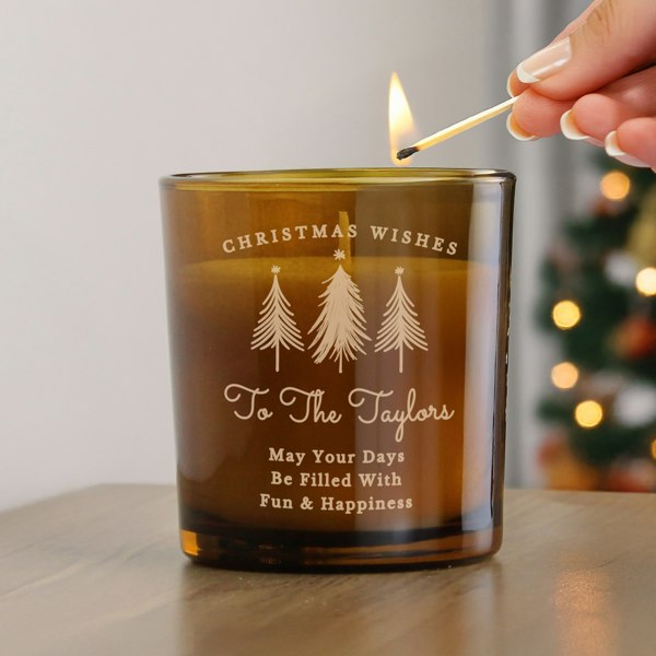 Personalised Memento Company Personalised Christmas Tree Amber Glass Candle