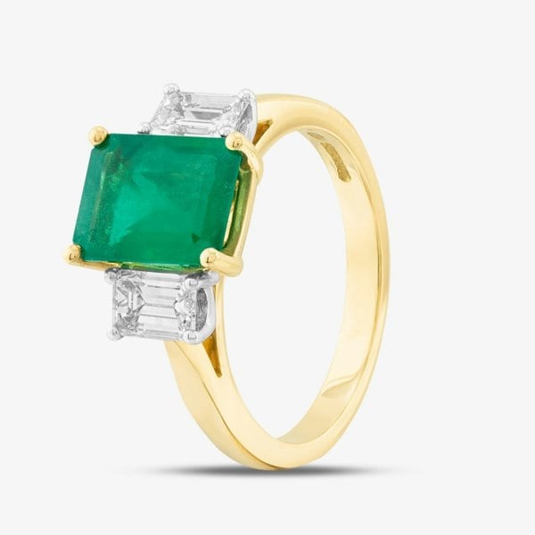 T. H. Baker 18ct Yellow Gold 1.85ct Emerald Cut Emerald & 0.77ct Diamond Shoulder Set Solitaire Ring 40191