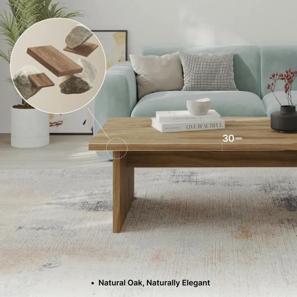 Decortie Modern Scandi Design 120cm Rectangular Coffee Table with Soft Corner Edges, Flat-Panel Legs, Living Room, Natural Oak