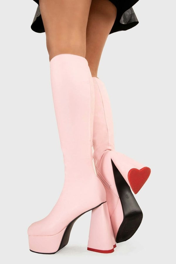Lamoda Sweet Talker Platform Knee High Boots Pink PU, Bold Fashion Boots