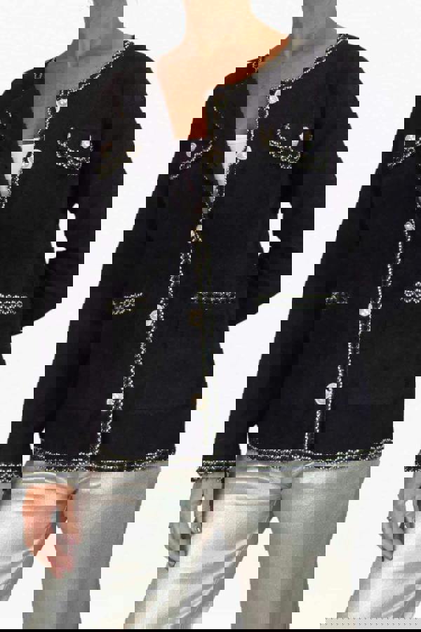 Paulo Due Women's Textured Bouclé Cardigan Jacket with Pearl Trim